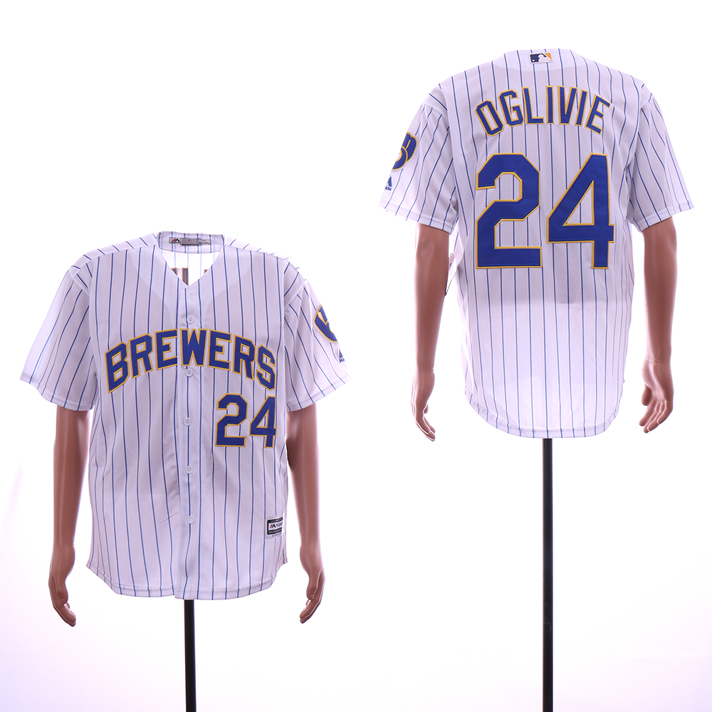 Men Milwaukee Brewers #24 Oglivie White MLB Jerseys->milwaukee brewers->MLB Jersey